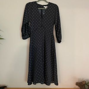 Navy blue silky polka dot dress! NWT and gorgeous fit!